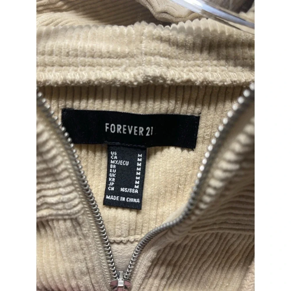 Women's Medium Jacket Forever 21, Tan Corduroy‎ Zip Up Hoodie Casual Cropped